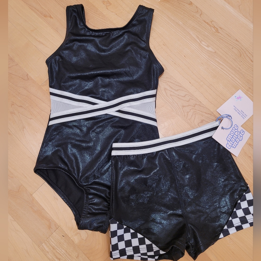 More Than Magic Gymnastic Dance Leotard and Shorts Black size 6/6x